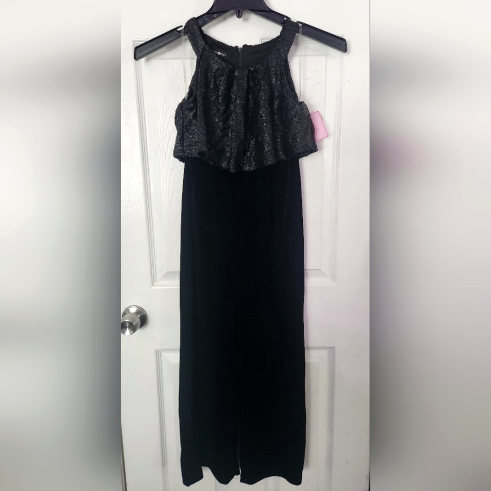 Girls Amy Byer size 8 black velvet & sequins pants-jumpsuit NWT